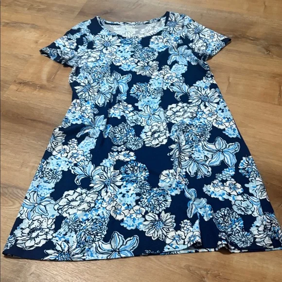 Lilly Pulitzer Cody Short Sleeve Dress "Low Tide Navy Bouquet All Day” Large - Picture 3 of 6